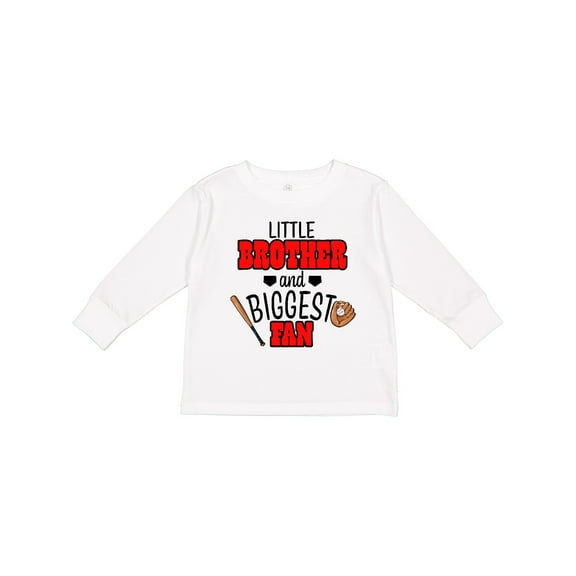 Inktastic Little Brother and Biggest Fan Baseball Glove and Bat Boys Long Sleeve Toddler T-Shirt