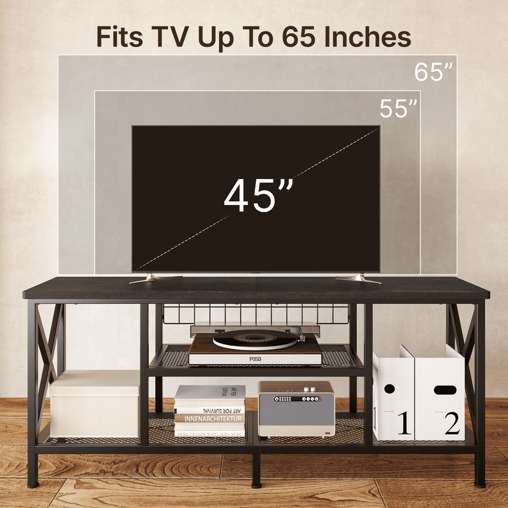 Aiho 59.8 "L TV Stand Entertainment Center for TV up to 65 inch, 65 inch TV stand with Storage Shelves for Living Room - Black
