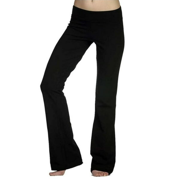 NEW Plus Size Cotton Stretch Fold Over Yoga Flare Pants- XL/1X-2X