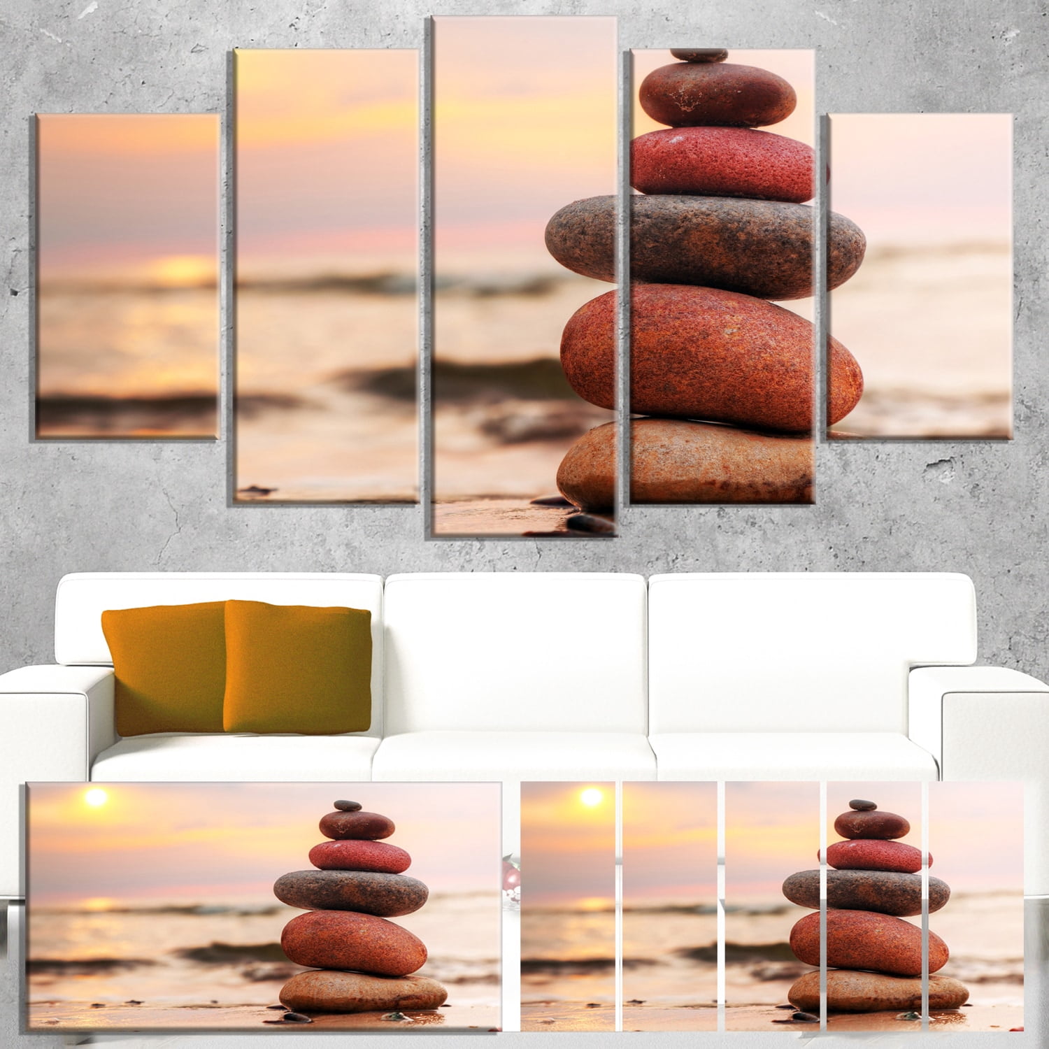 Designart 'Stones Pyramid on Sand Symbolizing Zen ' Landscape Canvas Art Print