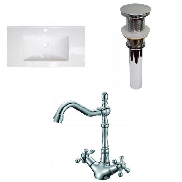 American Imaginations 36.75-in. W 1 Hole Ceramic Top Set In White Color - Drain Incl. AI-33144