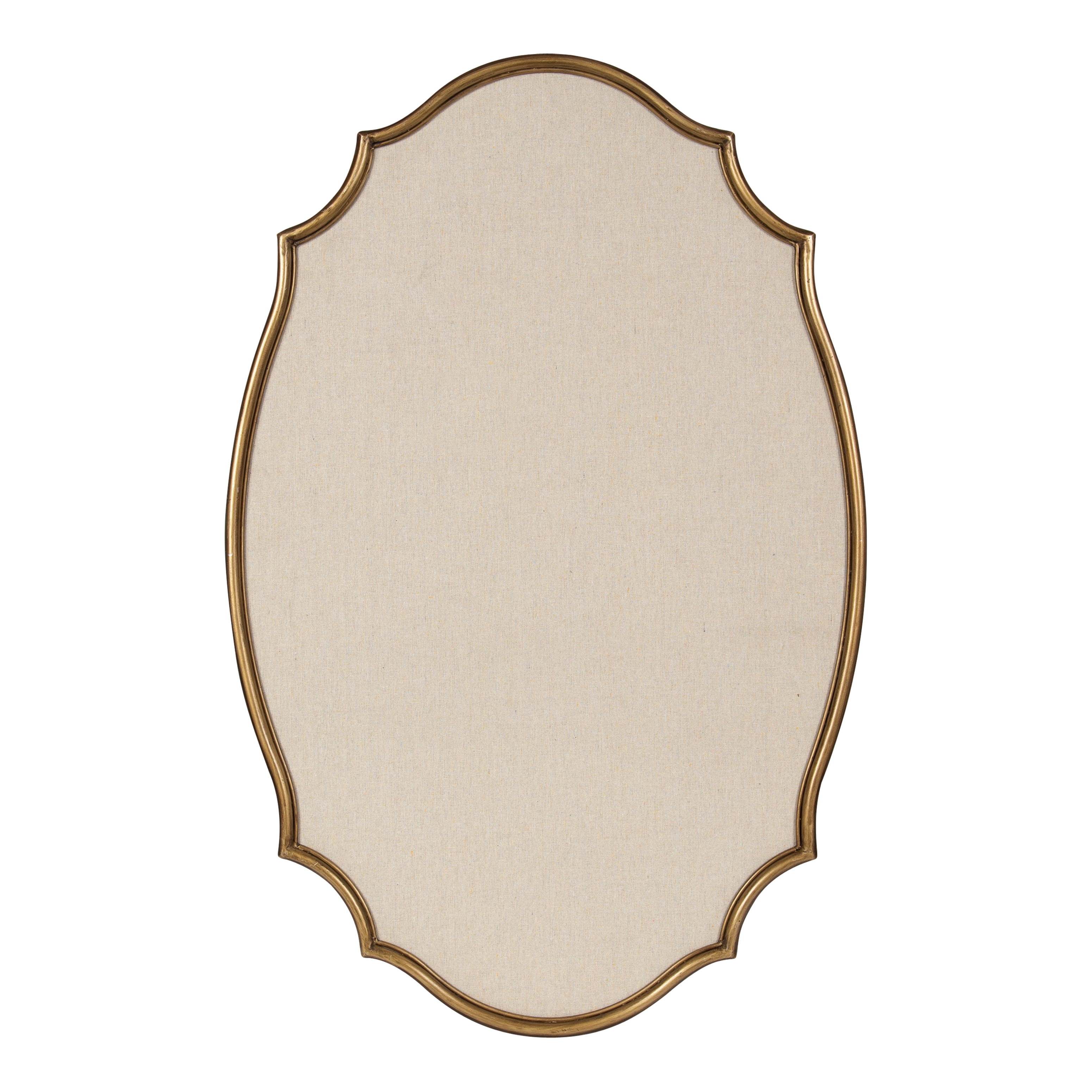 Kate and Laurel Leanna Decorative Scalloped Metal Pinboard, 24 x 36, Gold, Framed Rounded Oval Vintage Bulletin Board for Unique Display, Organization, and Decor