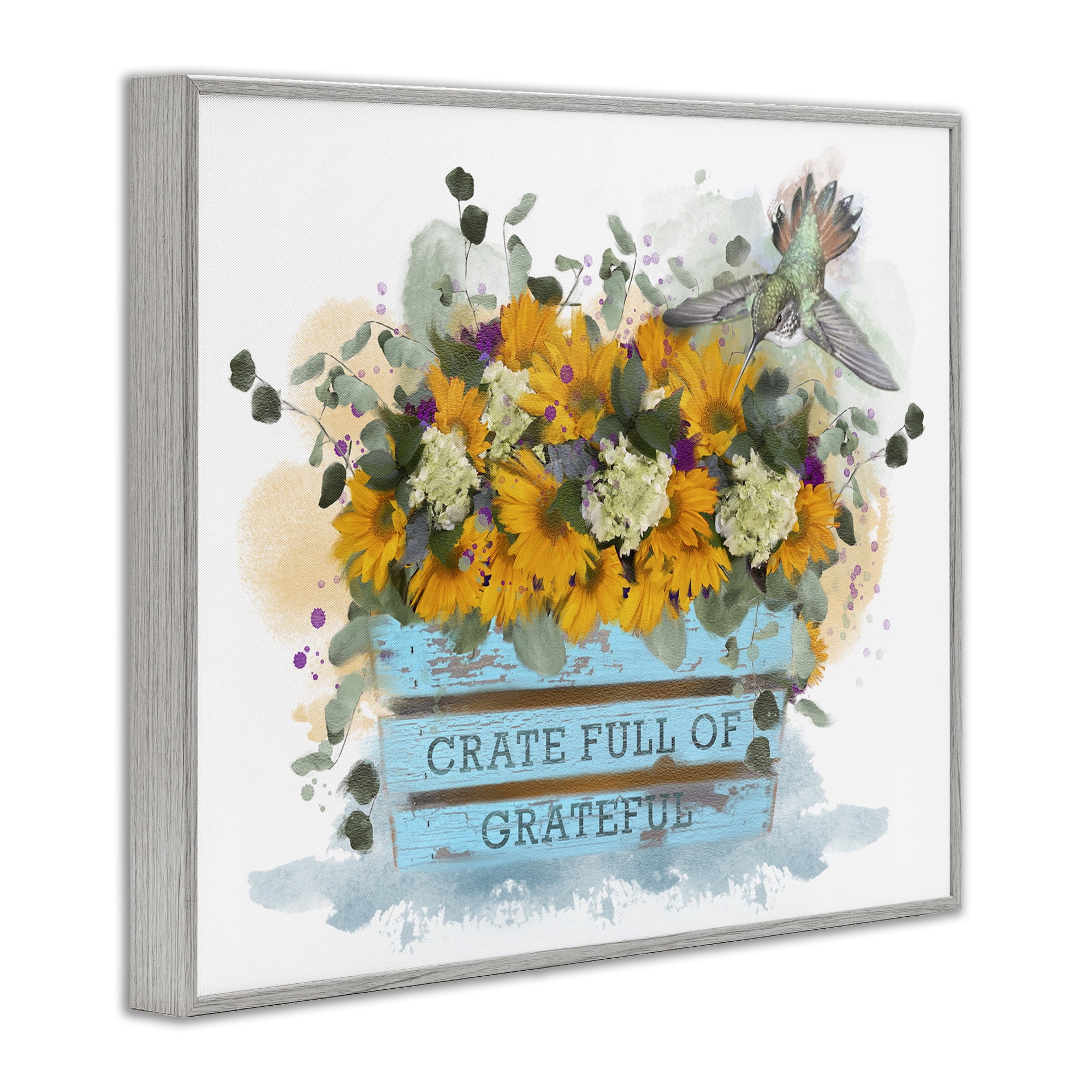 Stupell Industries Crate Full Of Grateful Botanical & Floral Painting Gray Framed Art Print Wall Art, 30 x 24
