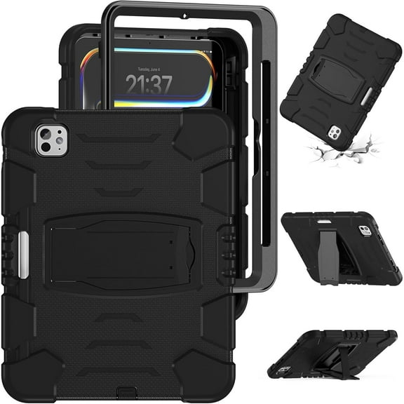 REQO Case for iPad Pro 11 Inch 2024 5th Generation(M4): with Pen Holder and Kickstand Portable Hybrid Shock-Proof Case