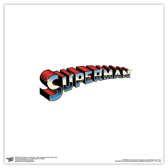 Gallery Pops DC Comics Superman - Man of Steel Superman Text Logo Wall Art, Unframed Version, 12" x 12"