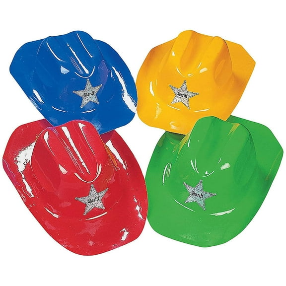 Fun Express Plastic Bright Color Cowboy Hats – Vibrant Party Apparel Accessories for Costumes Events Celebrations & Theme Parties – Ideal for Fun Occasions & Group Activities – 12 Pieces