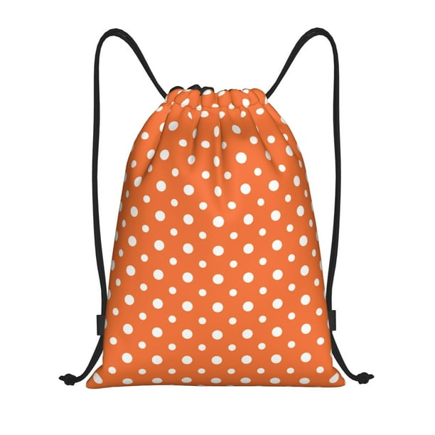Fotbe Orange And White Polka Dot Bolsa Mochila con Cordón Estampada, Bolsa de Gimnasio Deportiva, Bolsa Cinch, Bolsa con Cordón para Hombres y Mujeres-Small