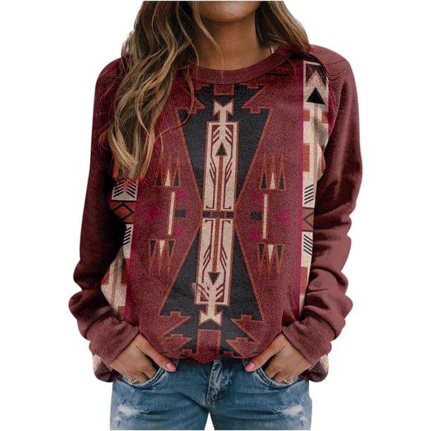 Puntoco Moda Mujer O-cuello Camiseta de manga larga Otoño Impresión Blusa suelta tops Sudadera Puntoco Puntoco-3726