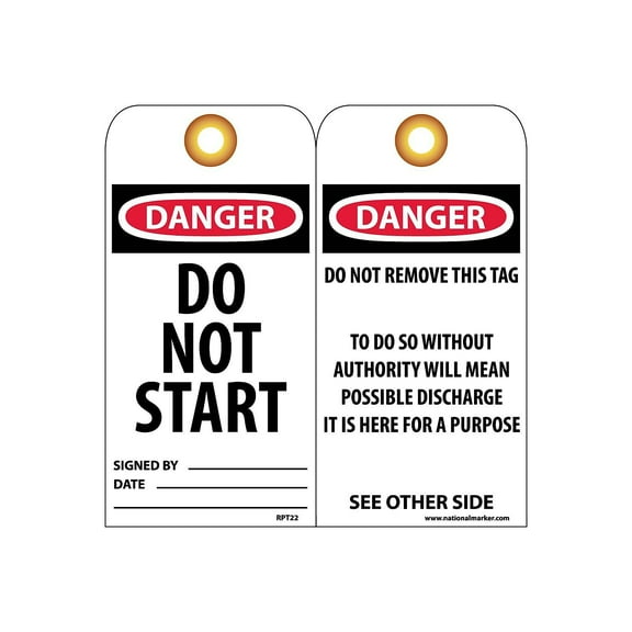 National Marker Accident Prevention Tags; Danger Do Not Start 6X3 Unrip Vinyl 25/Pk W/ Grommet