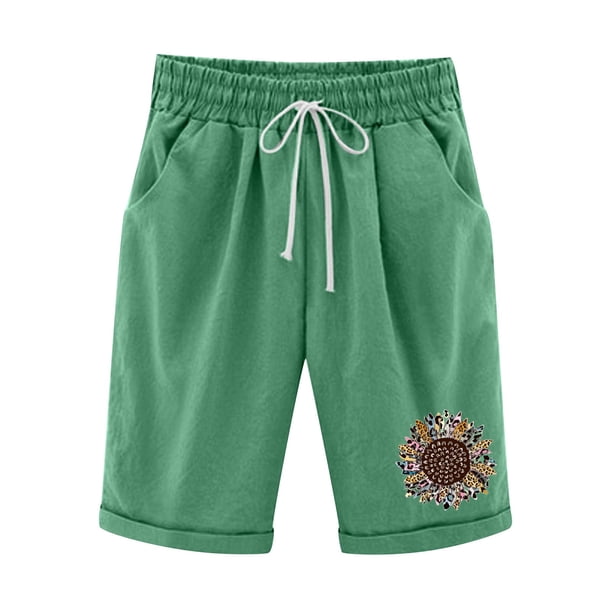 Pantalones Para Mujer Medio Pantalones Cortos Estampado Cinco Puntos Tamaño Grande Algodón Lino Casual Odeerbi ODB155632