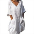 thumbnail image 2 of Pisexur Robe à Manches Longues Col en V Mode Women Dresses Col en V Été Uni Décontracté Manches 1/2 Vacances Plage Robe Women Robe, 2 of 7