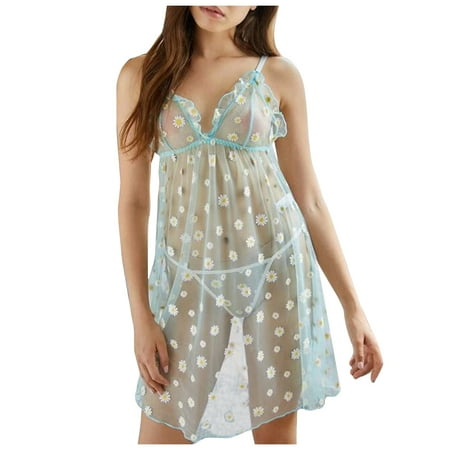 

Qcmgmg Floral Lingerie Babydoll for Women Sexy Chemise Mesh Sleepwear Bodysuit