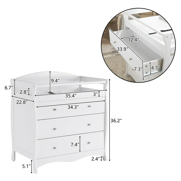 GoDecor Changing Table, 3 Drawers Baby Changing Dresser, Infant changing  Table Dresser, White