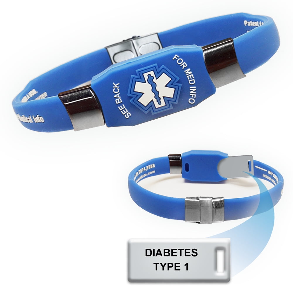"Diabetes Type 1" ELITE Medical Alert ID Bracelet. Choose Color