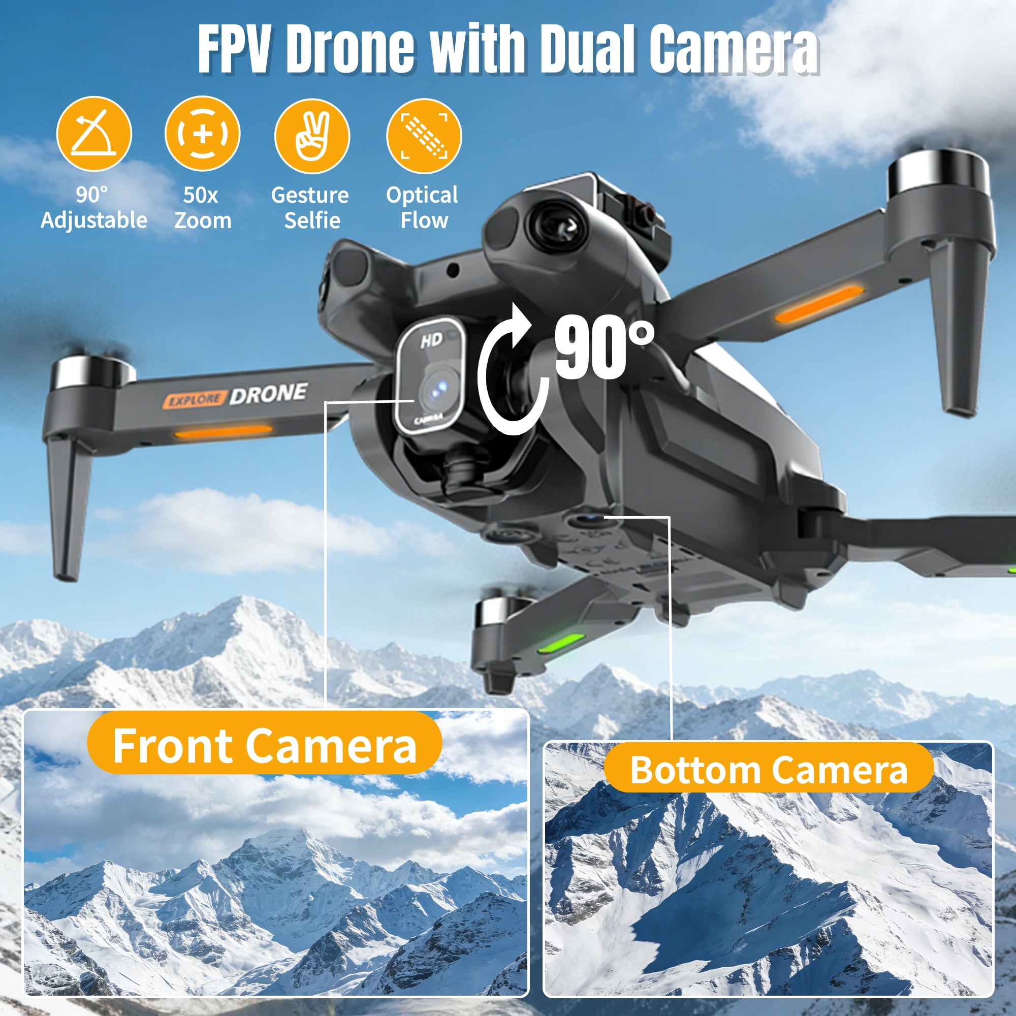 FPV Drone with Camera 1080P for Adults, 4.3" Screen on Remote Controller, Easy Fly Quadcopter with Obstacle Avoidance, Carrying Case & 2 Batteries, Gifts for Beginners