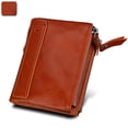 thumbnail image 1 of Cartera de piel de vaca Crazy Horse para hombre, billetera corta de piel de vaca con cepillo antirrobo, billetera con clip para billetes para hombre, monedero con doble cremallera, 1 of 5