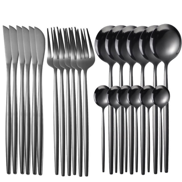 Juego de 24 Uds de cubiertos, vajilla, juegos de platos, cuchillos, cucharas, juego de tenedores, cubiertos de acero inoxidable, vajilla, juego de cuchara