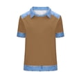 thumbnail image 4 of Dazajoo Womens Casual Waffle Knit Tops Raglan Short Sleeve Colorblock Shirts with Denim Collared Loose Lightweight Comfy Pullover,Khaki,M, 4 of 5