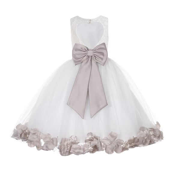 Ekidsbridal White Floral Lace Heart Cutout Flower Girl Dress with Petals Wedding Pageant Recital Communion Baptism Holiday 185T 5