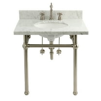 Kingston Brass CKVPB3030MB8 Templeton 30" Carrara Marble Console Sink Set with Widespread Bathroom Faucet and Plumbing Trim Kit (8-Inch, 3-Hole), Carrara Marble White/Brushed Nickel
