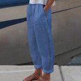 thumbnail image 2 of KALE Linen Pants Women Womens Wide Leg Cotton Straight Pocket Casual Women's High Waist Fashionable Drawstring Elastic Comfortable Womens Pants Blue, 2 of 8
