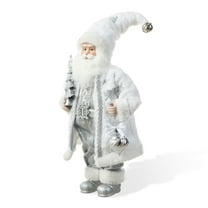 Glitzhome 18"H Faux Fur Christmas Frosty Santa Figurine with Porcelain Face