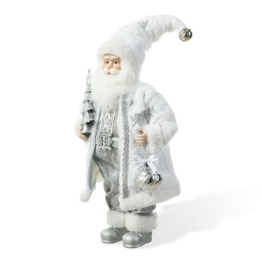Glitzhome 18"H Faux Fur Christmas Frosty Santa Figurine with Porcelain Face