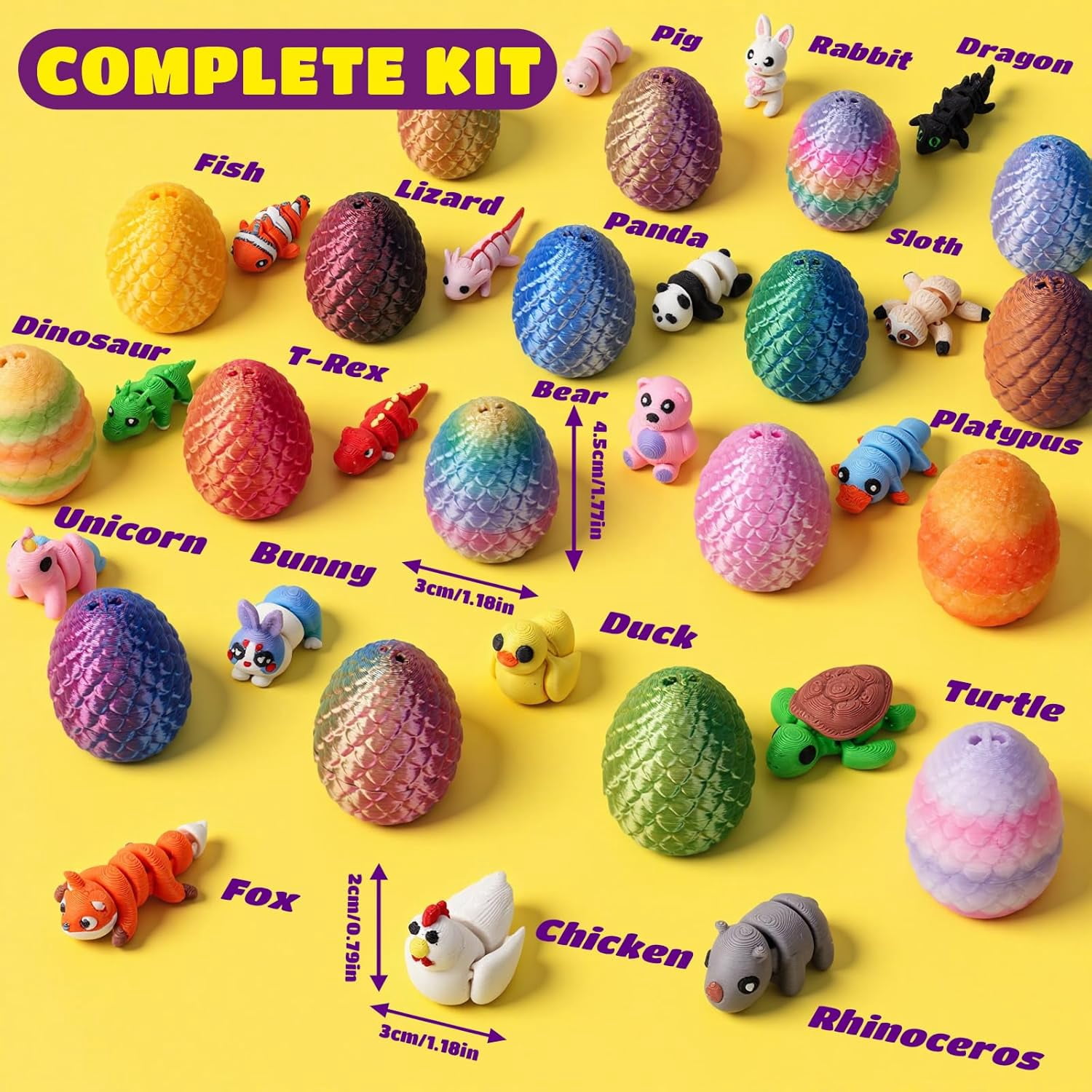 3D Printed Mini Animal Toys, Pre-Filled Easter Eggs Bulk Set, Easter Basket Stuffers And Egg Hunt Supplies, Birthday Party Favors For Kids, Assorted Colors