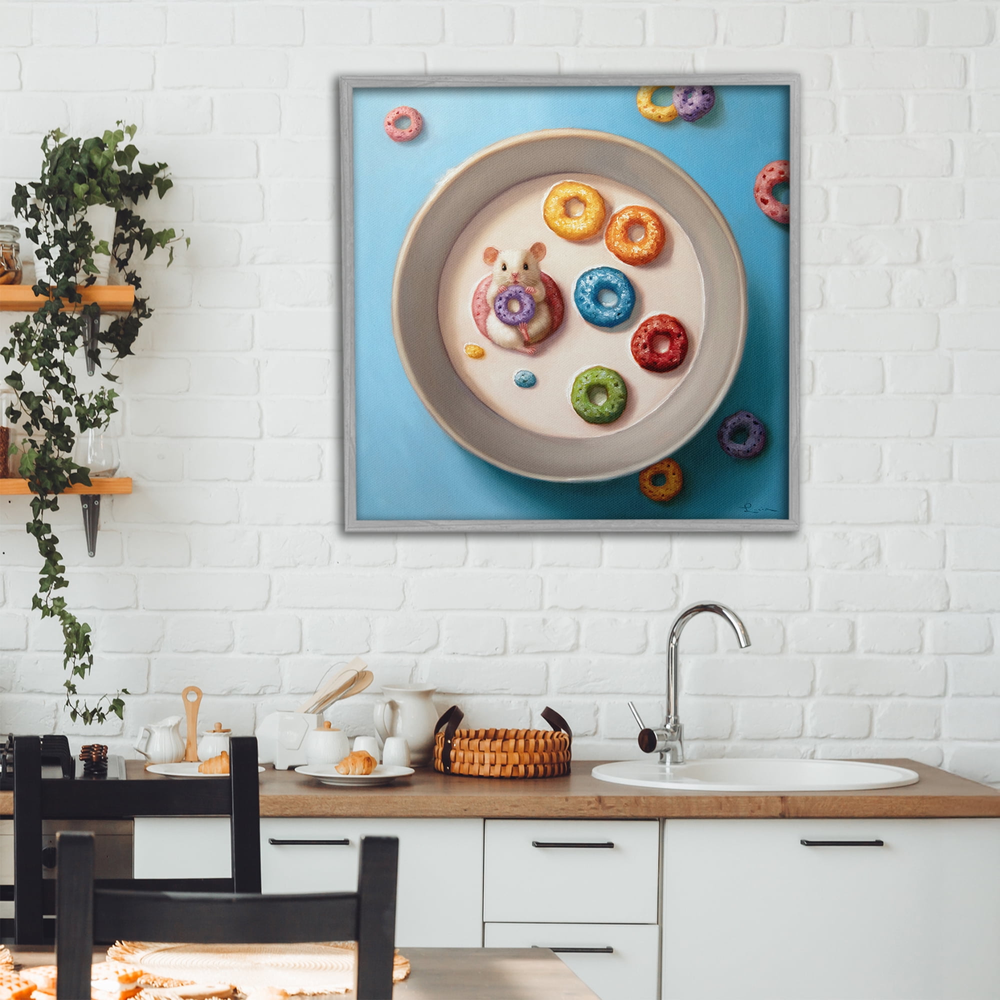 Stupell Industries Morning Dunk Cereal Mouse Gray Framed Giclee Art, design by Lucia Heffernan