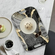 Serving Trays with Handles, 14.5 x 9.8 inch Rectangular Plastic Tray for Restaurant, Kitchen, Tropical Leaf Pattern Monstera in The Style
