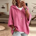 thumbnail image 2 of Women's Plus Size Hooded Knit Sweater Oversized V Neck 3/4 Batwing Sleeve Drawstring Hoodies Loose Tunic Pullover Winter Layering Tops Pink, 2 of 5