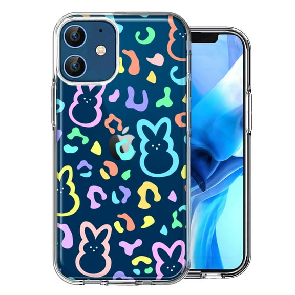 MUNDAZE for Apple iPhone 12 Leopard Easter Bunny Candy Colorful Rainbow Double Layer Phone Case Cover