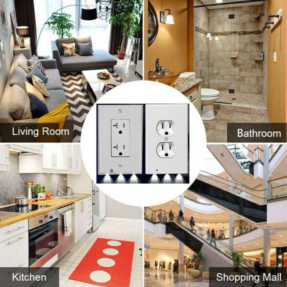 10x Pro Duplex Night Angel Light Sensor LED Plug Cover Wall Outlet Coverplate US 