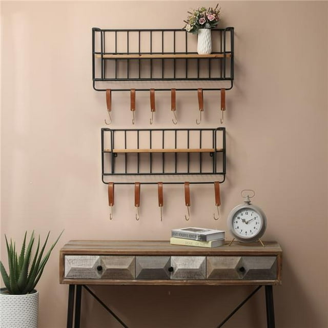Luxen Home 2pc Étagère Murale en Bois et Métal