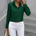 thumbnail image 4 of vigerkar Women's Button Down Regular Lapel Shirt Long-Sleeved Lapel Business Casual Blouse Top Dark Green, L, 4 of 6