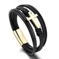 thumbnail image 1 of Pulsera de acero inoxidable con hebilla magnética de cuero trenzado hecho a mano para hombre, joyería de acero de titanio, 1 of 1