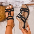 thumbnail image 2 of YgkuHd Women's Casual Wedge Sandals Lattice-Style Cutout Upper Metal Rivet Accents Slide-On Style Contoured Heel Black,5.5, 2 of 8