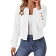 thumbnail image 6 of Puyaiuu Women Open Front Long Sleeve Gold Button Slim Fit Cropped Blazer Jacket White L Gift, 6 of 6
