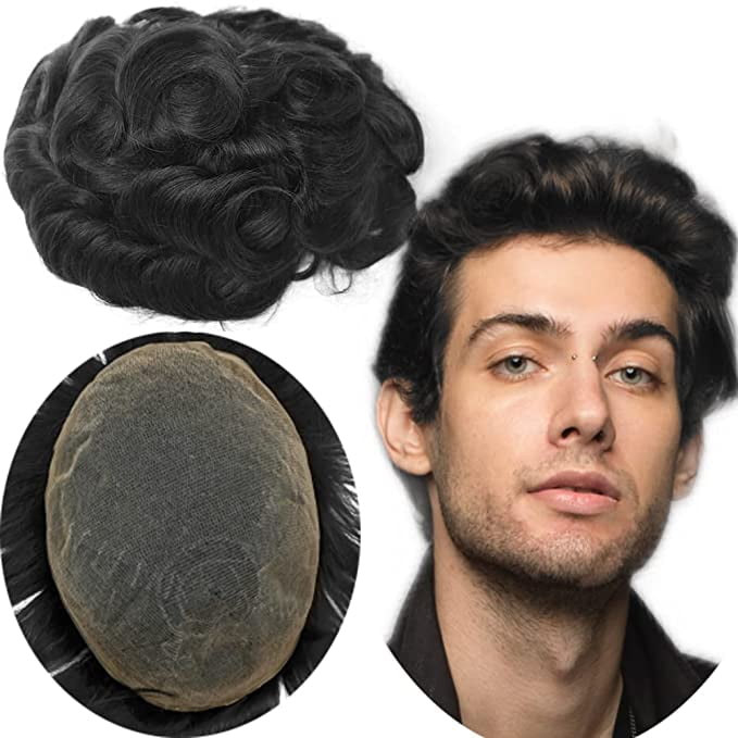 Toupee for Men Yanahair men hair pieces Mens Toupee Human Hair Replacement  System mens lace hairpiece 100% European Real Human Hair Men Breathable  Fine French Lace Hair System (#1B Off Black, 8x10 ) |