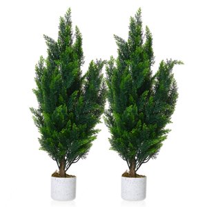 CazToi 2-Pack 3FT Artificial Cedar Trees Lifelike Evergreen Faux Pine Topiary with Pot