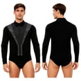 thumbnail image 2 of iiniim Men's Shiny Rhinestones Latin Dance Shirt Tango Training Performance Long Sleeve Leotard Top Black 3XL, 2 of 7