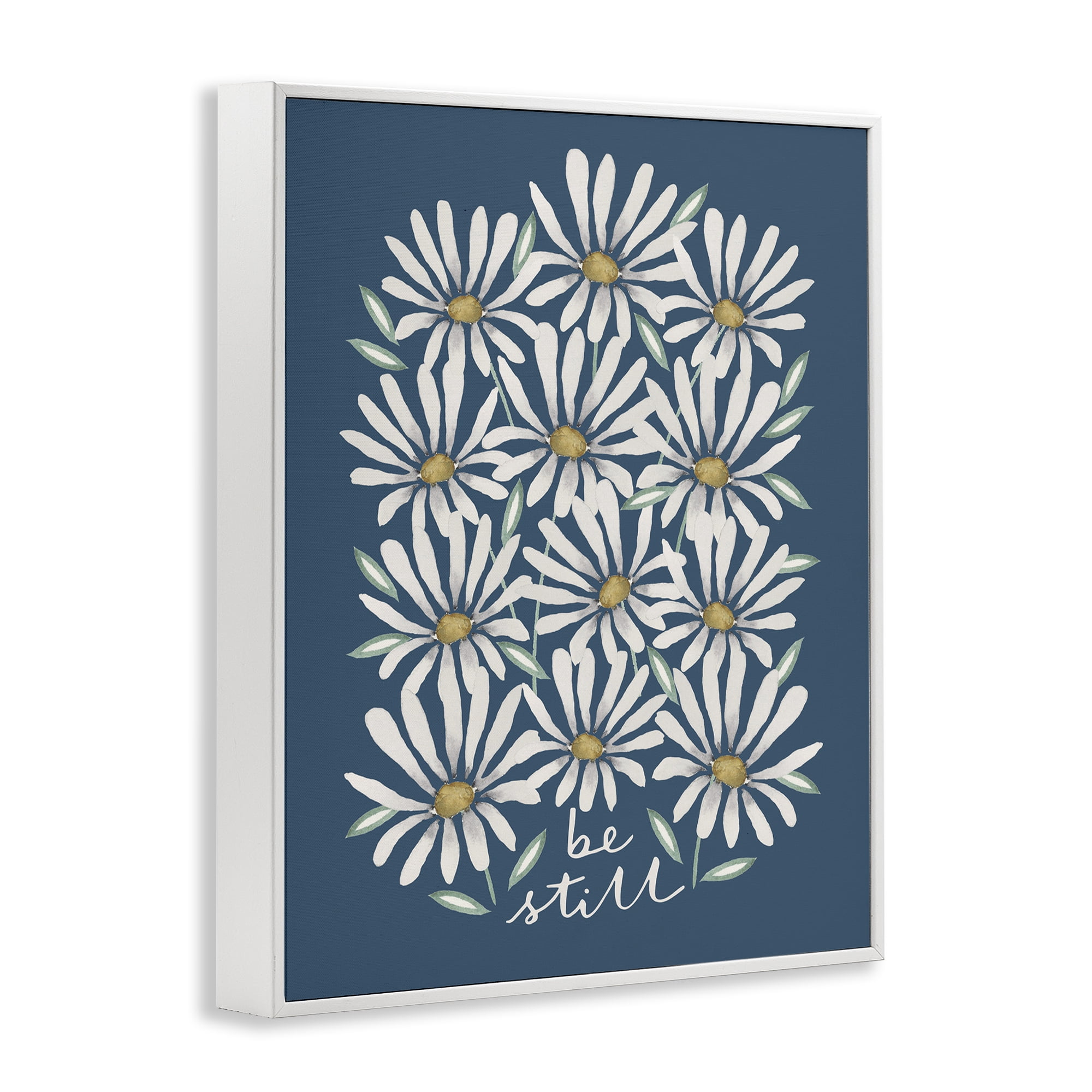 Stupell Industries Be Still Daisy Pattern Botanical & Floral Painting White Framed Art Print Wall Art, 24 x 30