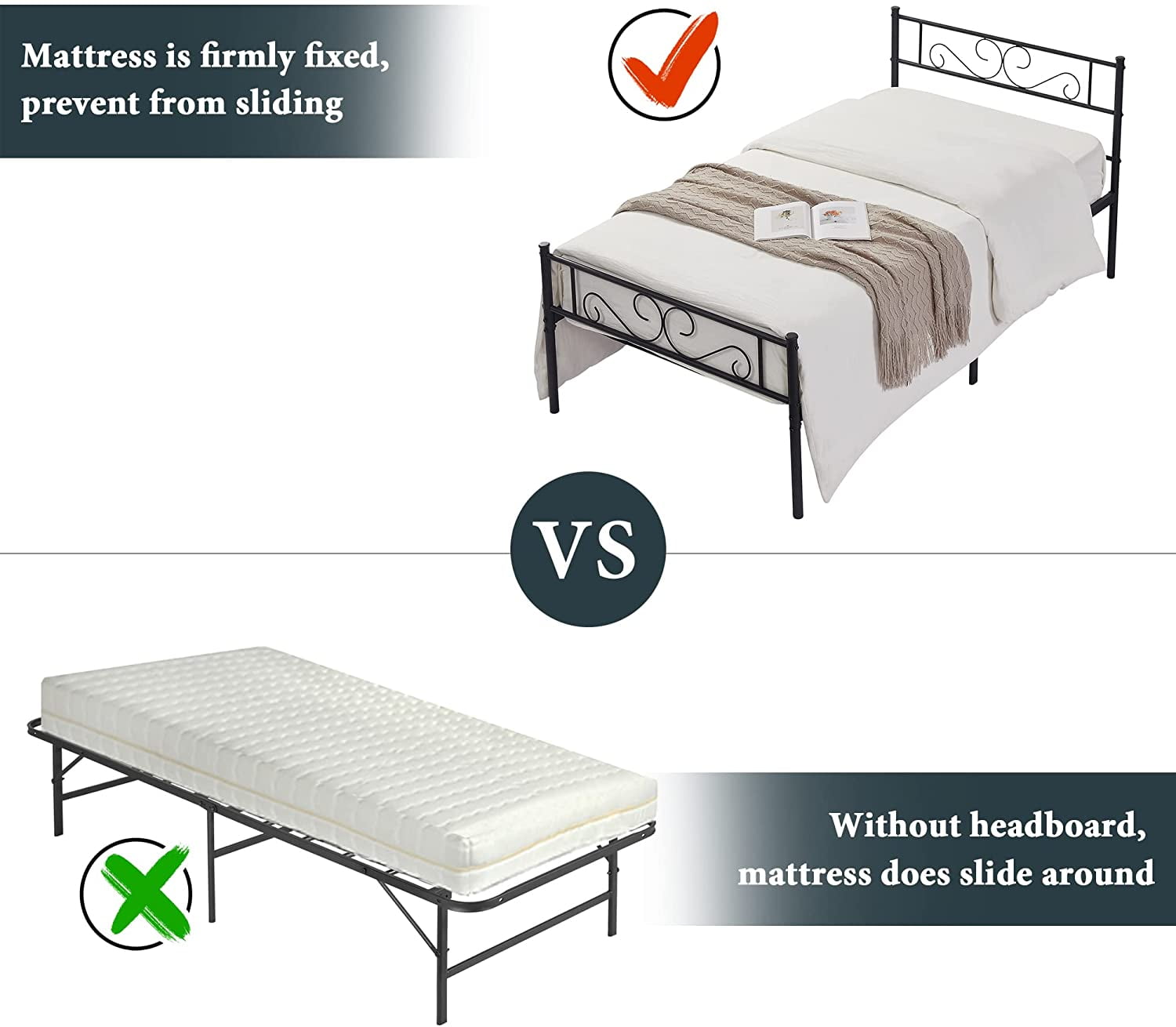 VECELO Twin Metal Platform Bed Frame, Mattress Foundation with Headboard & Footboard, Black