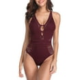 thumbnail image 1 of Women's Ribbed One Piece Swimsuits V-Neck Sexy Hollow Monokini Bathing Swimwear, 1 of 7