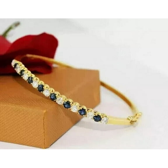 "5 Ct Lab-Created Sapphire Bangle Bracelet in 14K Yellow Gold Plated",