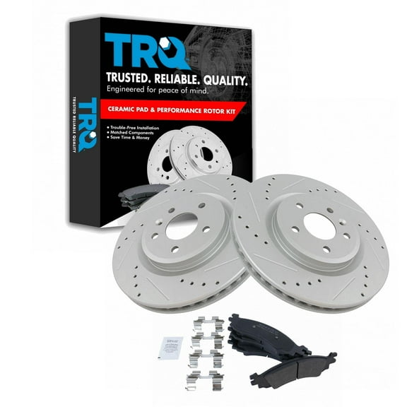 TRQ Front Performance Brake Pad & Rotor Kit Brake Pads Brake Rotors Set Semi-Metallic Premium G-Coated Fits Select 2010-2012 Ford Taurus