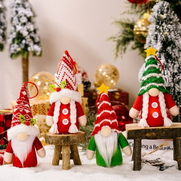 D-GROEE Gnome Christmas Ornaments with Led Light, 2PCS Xmas Gnomes Plush Doll, Santa Table Ornaments, Lighting Hanging Christmas Tree Decorations Home Decor