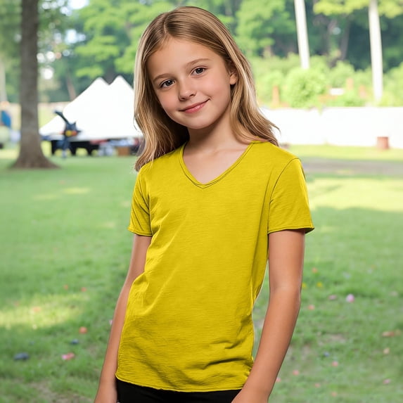 HXWCHs Boys Girls Short Sleeve Shirts Summer Casual V Neck T-shirts Loose Breathable Lightweight Tunic Tee Kids Clothes Yellow 9-10 Years
