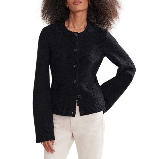 SUNSIOM Cardigan Uni pour Femmes Manches Longues Col Rond Boutonné Pull Tricoté avec Poches