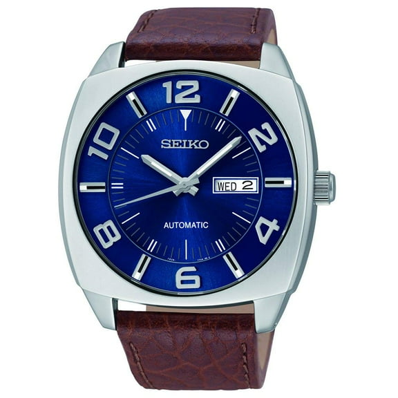 Seiko Men's Recraft Luminous Blue Dial Silver Tone Brown Leather Watch SNKN37